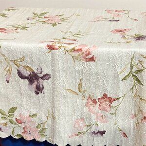 Vintage Square Crinkle Scalloped Edge Tablecloth Floral Multi-colored